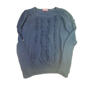 Lilly Pulitzer Ruffle Sweater Size S Navy Blue Silk Blend Puff Shoulder Pullover